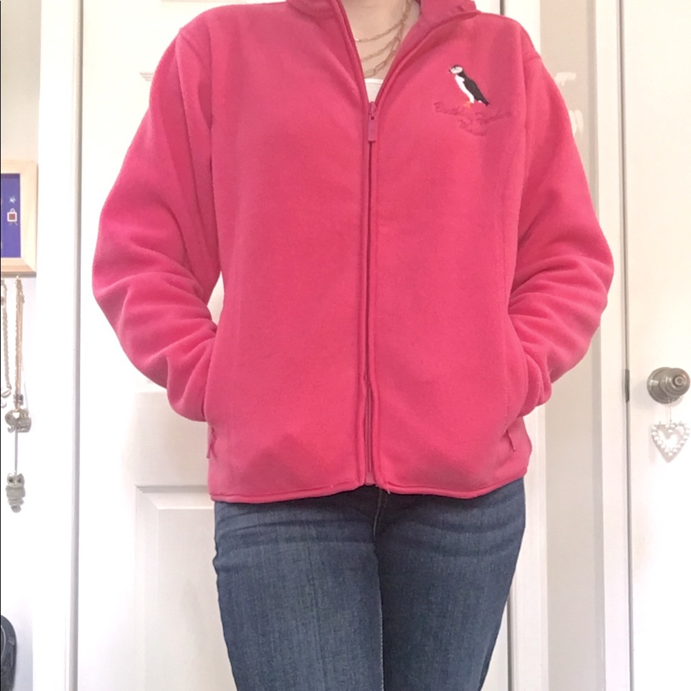 Fuzzy warm pink zip up jacket. - Picture 3 of 3